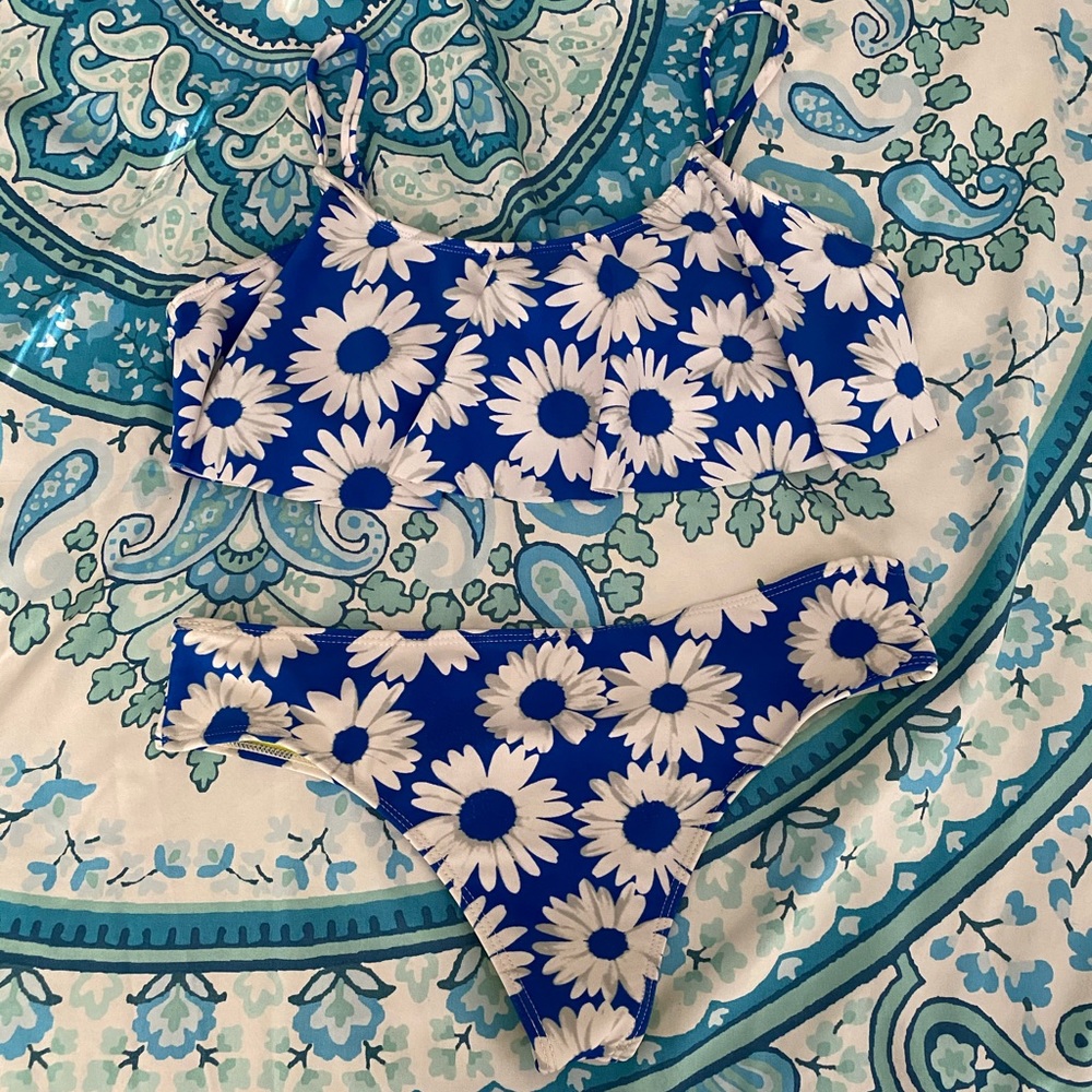 Blue and White flower printed Bikini